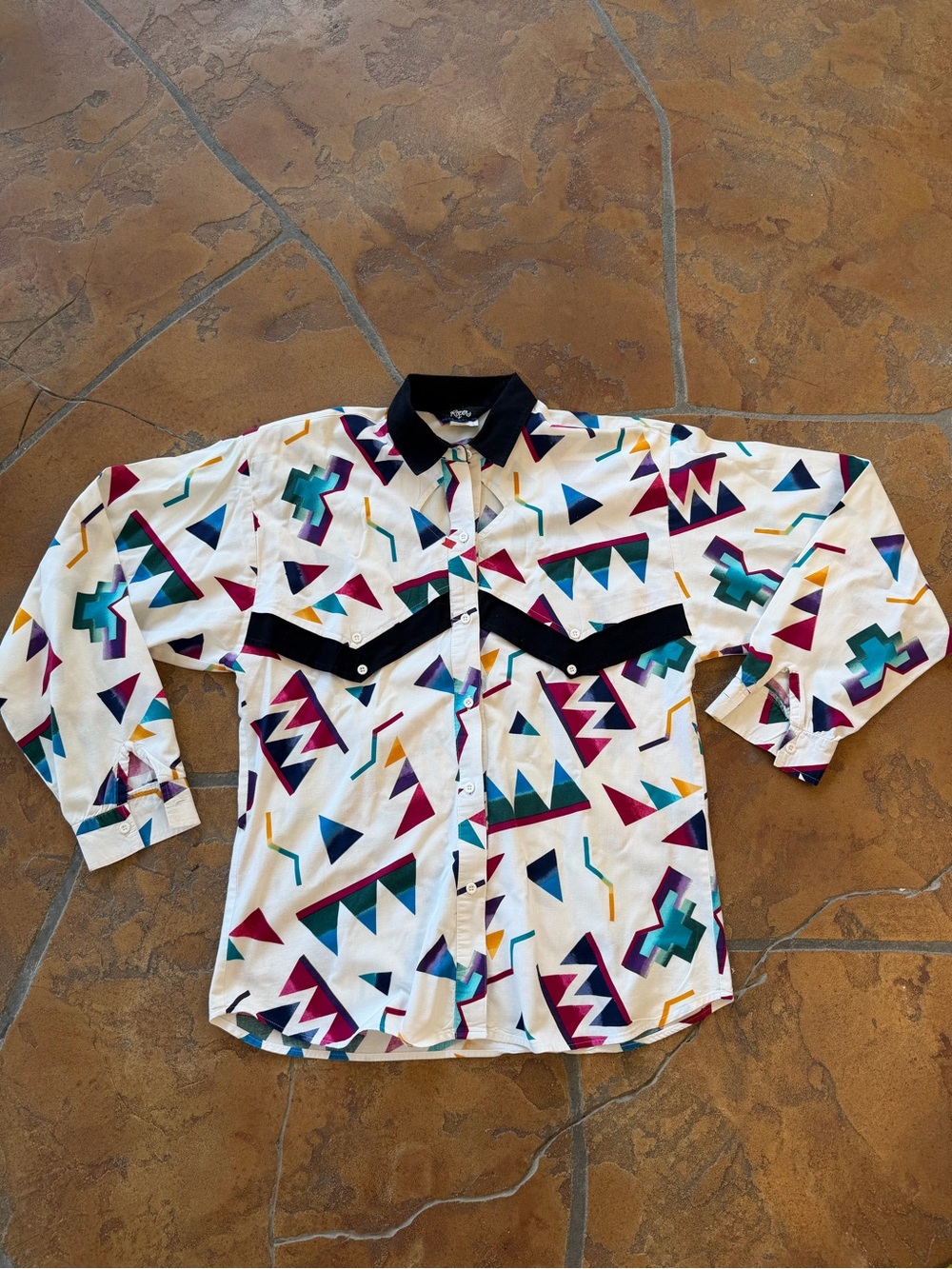 VTG Roper Cotton Geometric Long Sleeve Button-Up Shirt Multicolor Women’s L